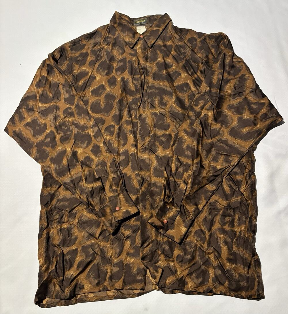 GIANNI VERSACE ISTANTE brown silk shirt Animal print size IT 50 from 1990s
